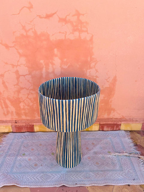 Blue Raffia Table Lamp – Handmade Boho Light