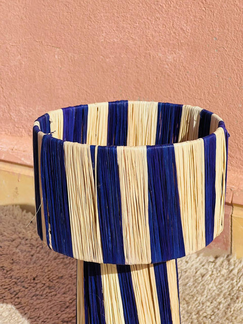 Blue Raffia Table Lamp –Handmade Boho Light
