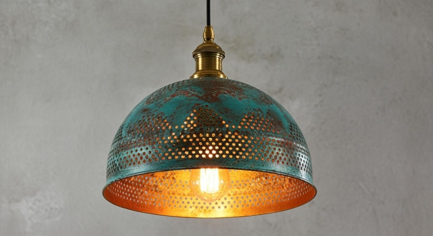 Handamde Blue Patina Lighting ,Brass Ceiling Dome Pendant Lamp , Brass Hanging Dome Lamp , Kitchen Island Lighting,Hammered Light,Boho Light