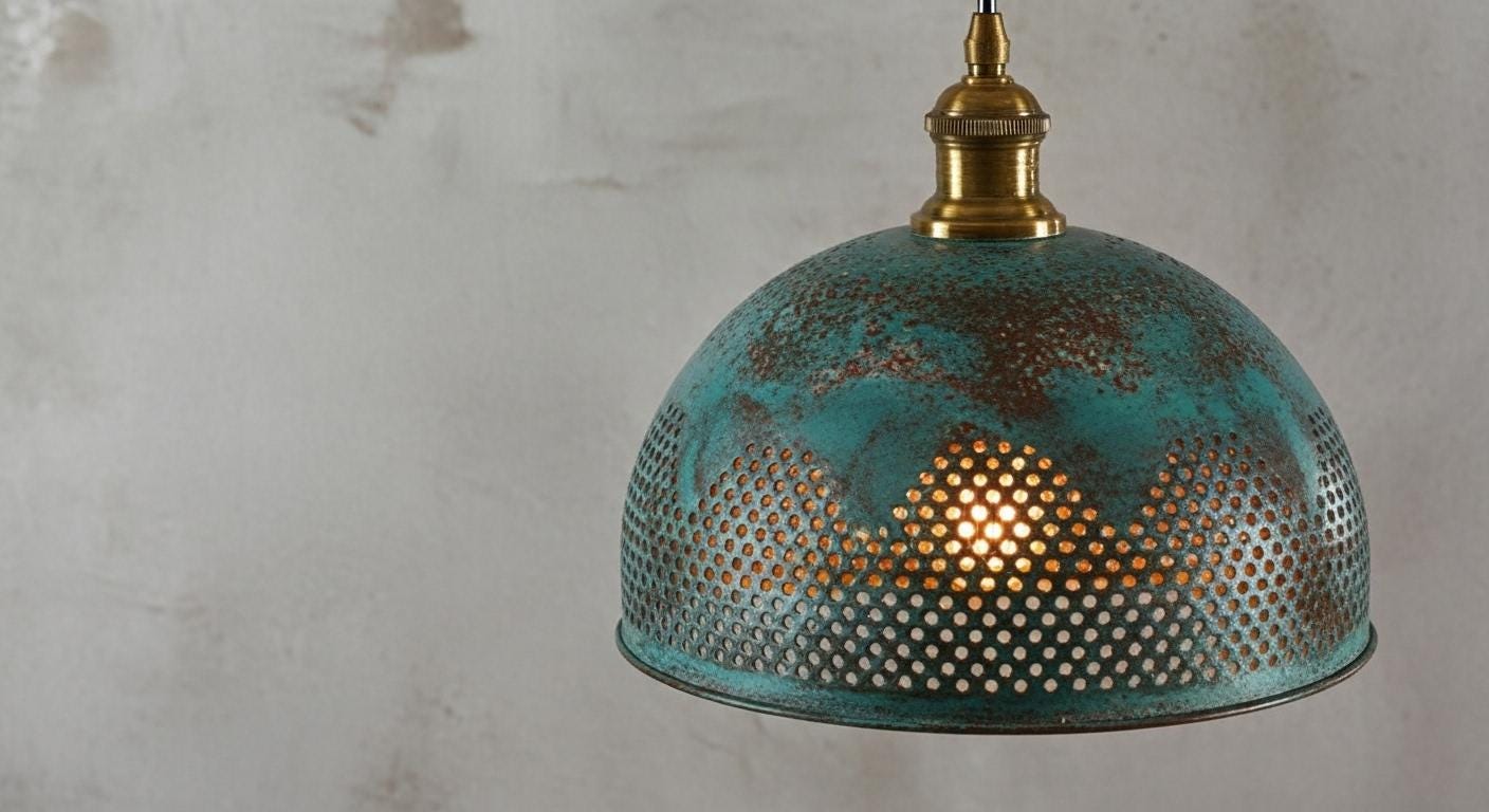 Handamde Blue Patina Lighting ,Brass Ceiling Dome Pendant Lamp , Brass Hanging Dome Lamp , Kitchen Island Lighting,Hammered Light,Boho Light