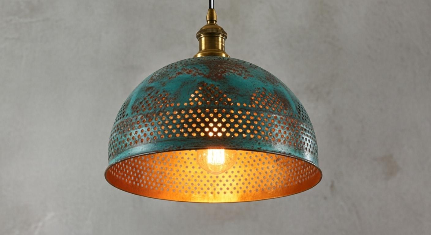 Handamde Blue Patina Lighting ,Brass Ceiling Dome Pendant Lamp , Brass Hanging Dome Lamp , Kitchen Island Lighting,Hammered Light,Boho Light