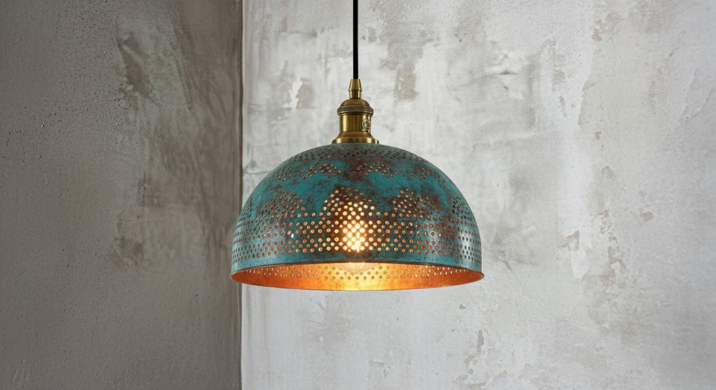 Handamde Blue Patina Lighting ,Brass Ceiling Dome Pendant Lamp , Brass Hanging Dome Lamp , Kitchen Island Lighting,Hammered Light,Boho Light