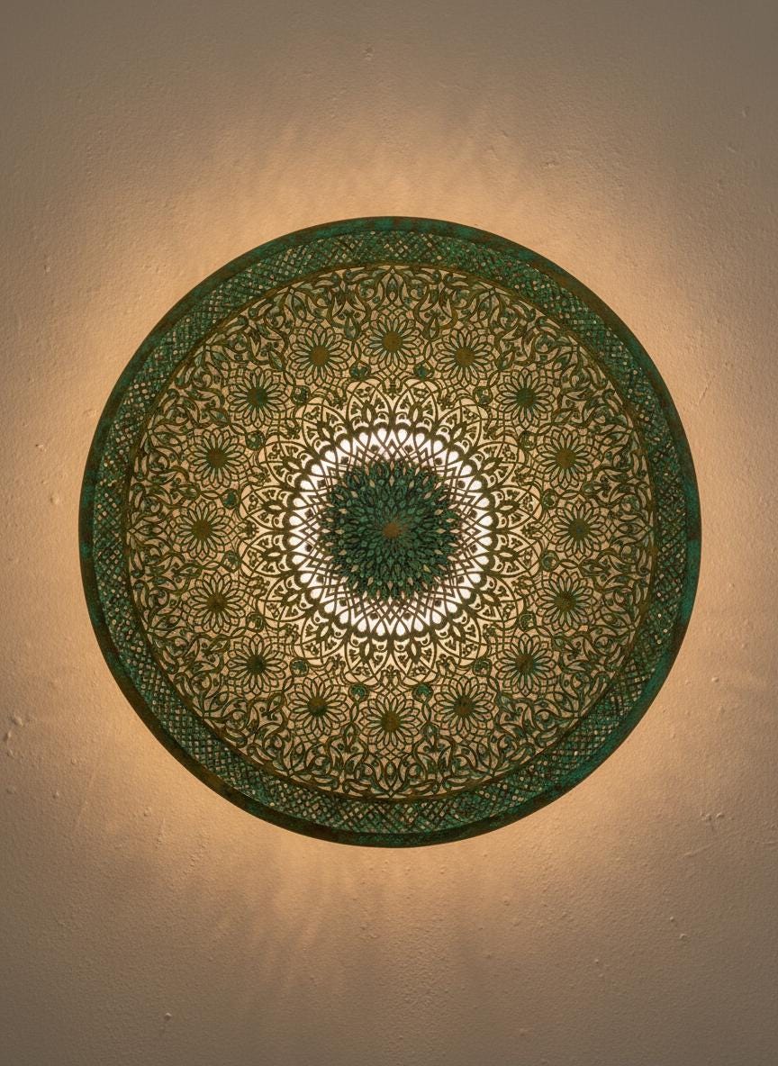Moroccan Wall Green Patina Copper, Handmade Oxidized Copper Wall Sconce,Moroccan Boho Lighting ,Rustic Moroccan Wall Lamp,Green Patina Light