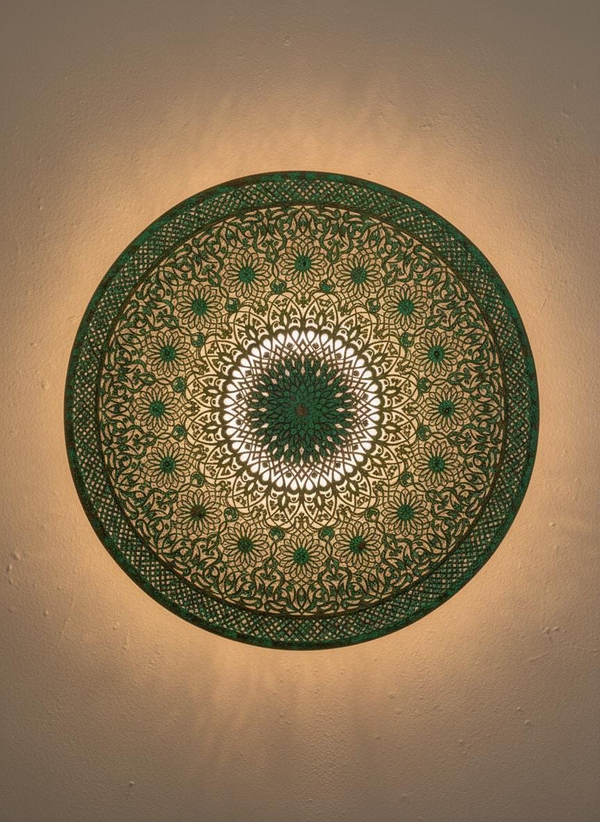 Moroccan Wall Green Patina Copper, Handmade Oxidized Copper Wall Sconce,Moroccan Boho Lighting ,Rustic Moroccan Wall Lamp,Green Patina Light