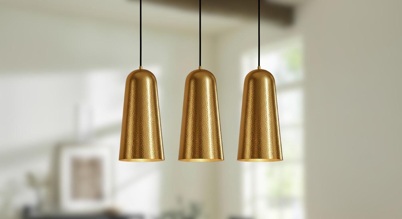 Modern Hammered Brass and Copper Pendant Lamps | Handcrafted Ceiling Lights for Living |Room Dining Area or Kitchen Decor |Rustic Farmhouse