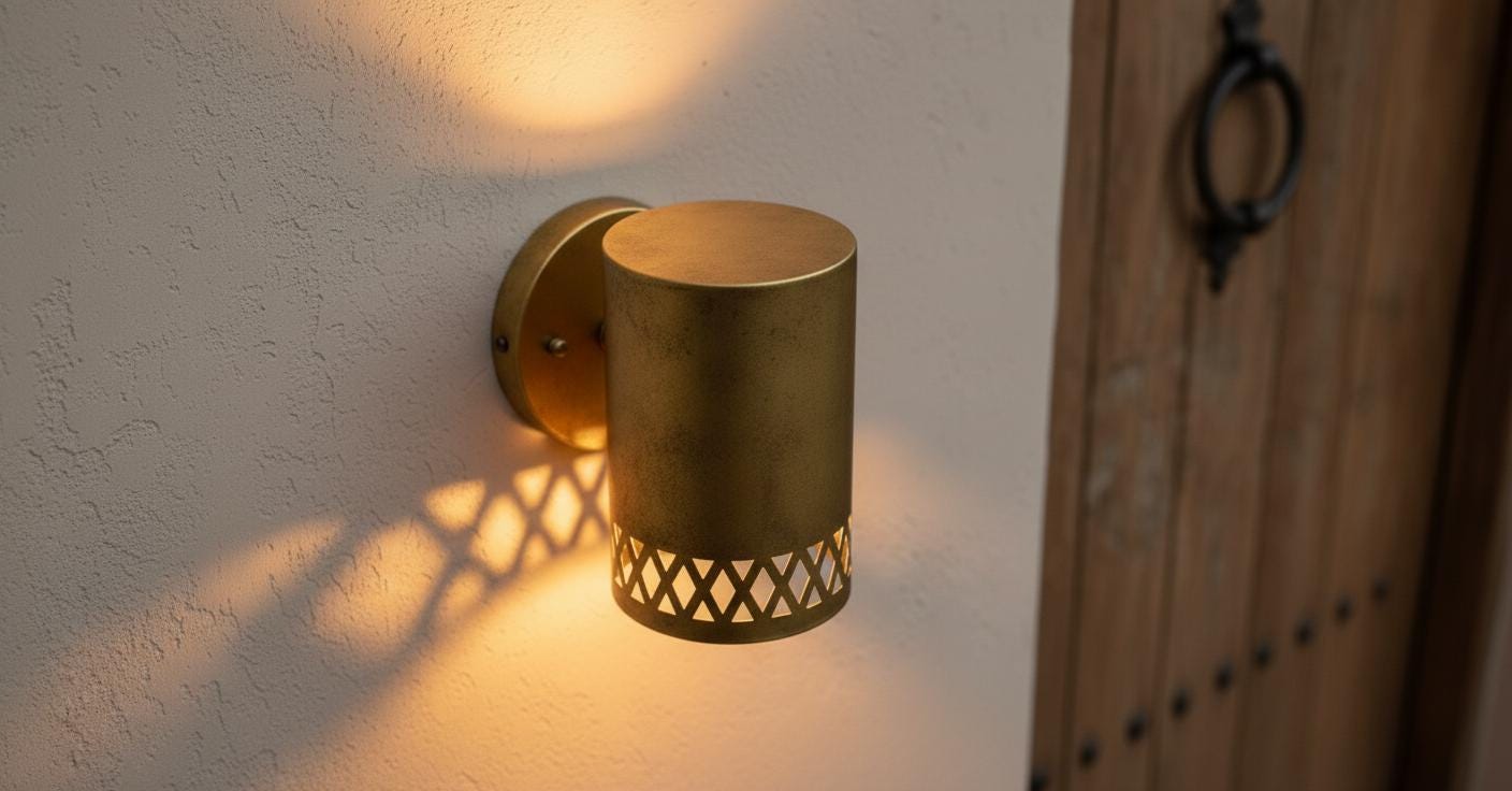 Handmade Hammered Wall Brass Light , Handcrafted Wall Sconce ,Copper Wall Sconce ,  Rustic Outdoor Cylinder Light , Handmade Wall Light ,