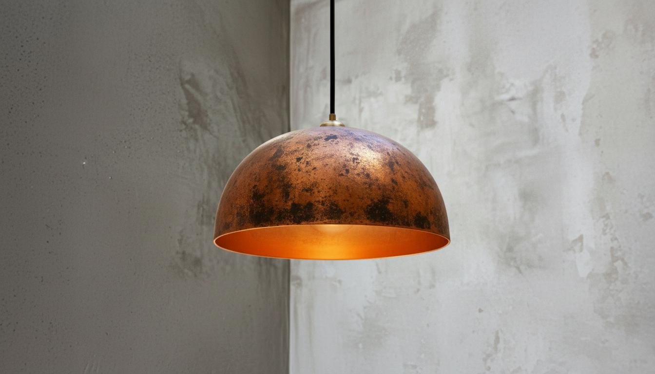 Hammered Copper Dome Pendant Light – Handcrafted Rustic Ceiling Lamp – Dome Ceiling Fixture for Rustic Farmhouse Kitchen Lighting