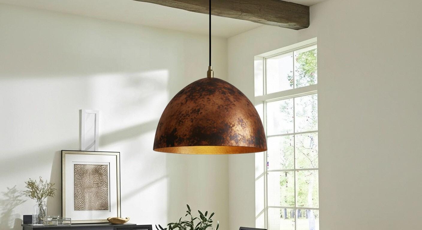 Hammered Copper Dome Pendant Light – Handcrafted Rustic Ceiling Lamp – Dome Ceiling Fixture for Rustic Farmhouse Kitchen Lighting