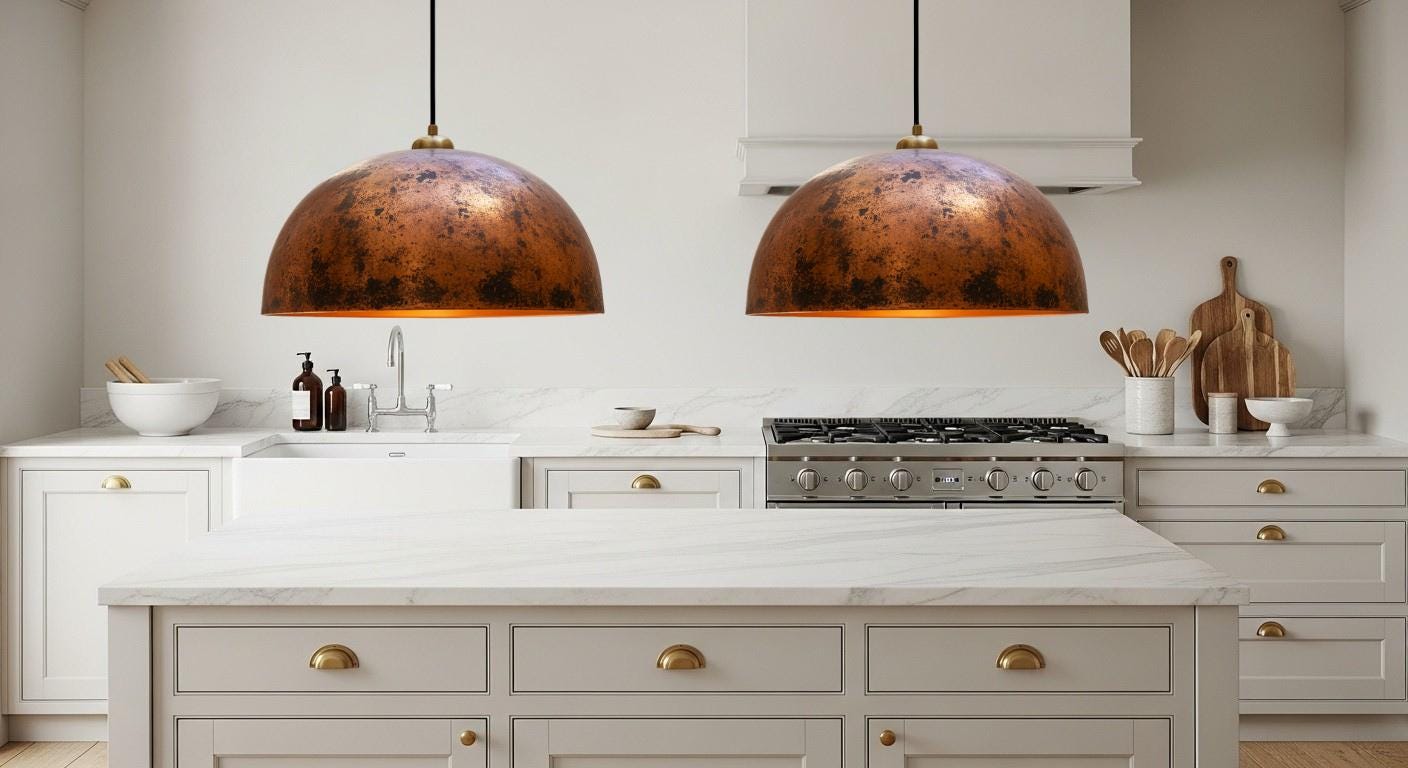 Hammered Copper Dome Pendant Light – Handcrafted Rustic Ceiling Lamp – Dome Ceiling Fixture for Rustic Farmhouse Kitchen Lighting