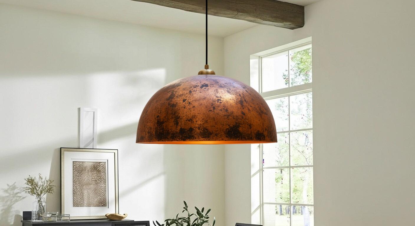 Hammered Copper Dome Pendant Light – Handcrafted Rustic Ceiling Lamp – Dome Ceiling Fixture for Rustic Farmhouse Kitchen Lighting