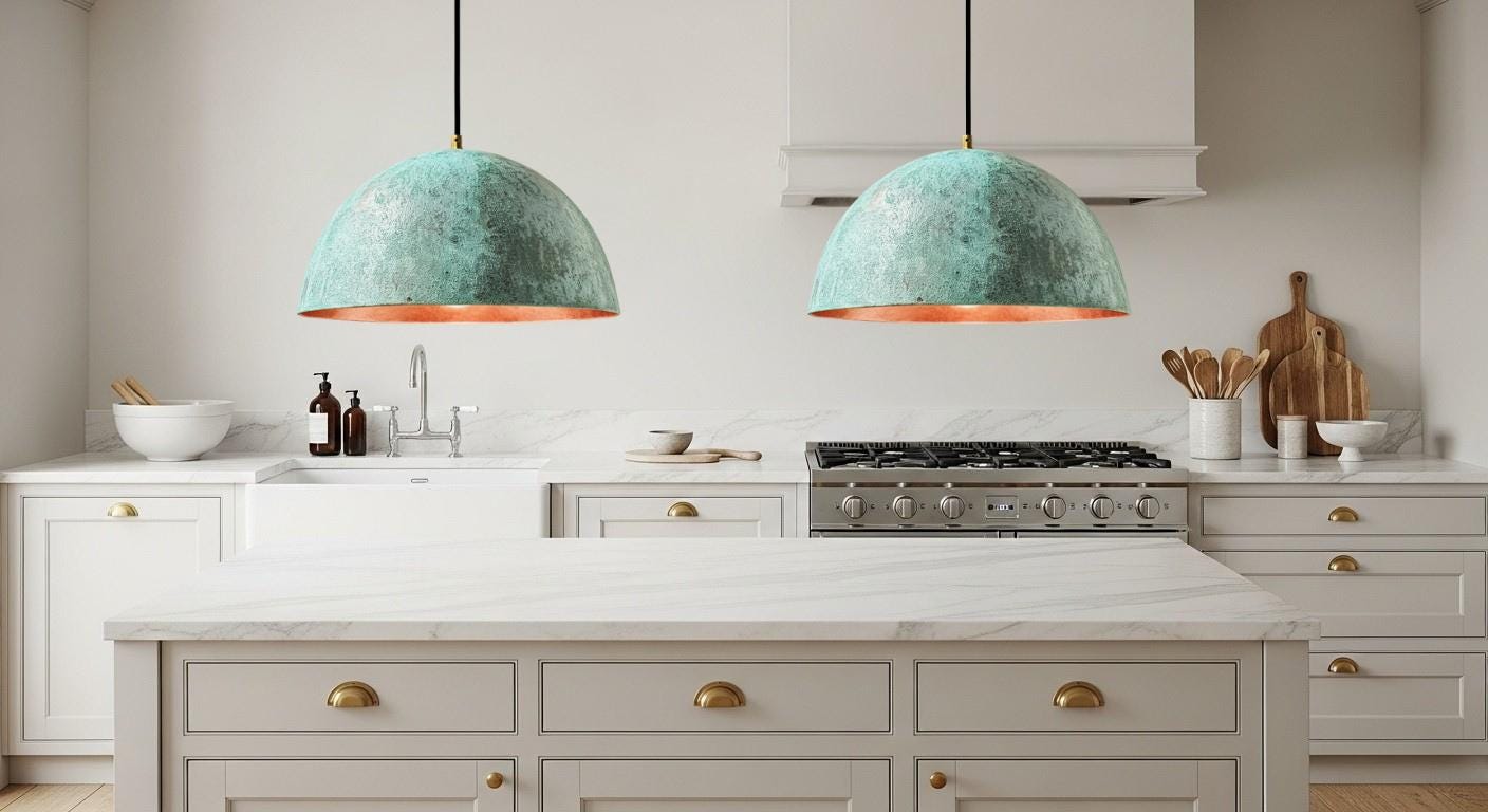 Green Patina Dome Lamp , Oxidized pendant Copper Patina Light , Hanging Pendant Lighting, Kitchen Island Lighting ,Ceiling Light Fixture