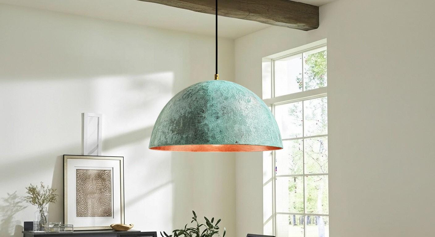 Green Patina Dome Lamp , Oxidized pendant Copper Patina Light , Hanging Pendant Lighting, Kitchen Island Lighting ,Ceiling Light Fixture