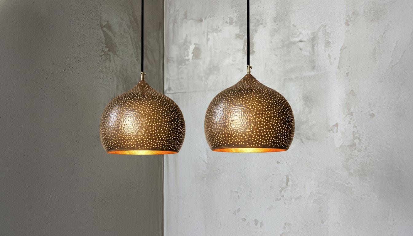Hammered Copper Dome Pendant Light,  Moroccan  Kitchen Lighting , Hand-Forged Swirl Design , Rustic Farmhouse  ,Green Patina Brass