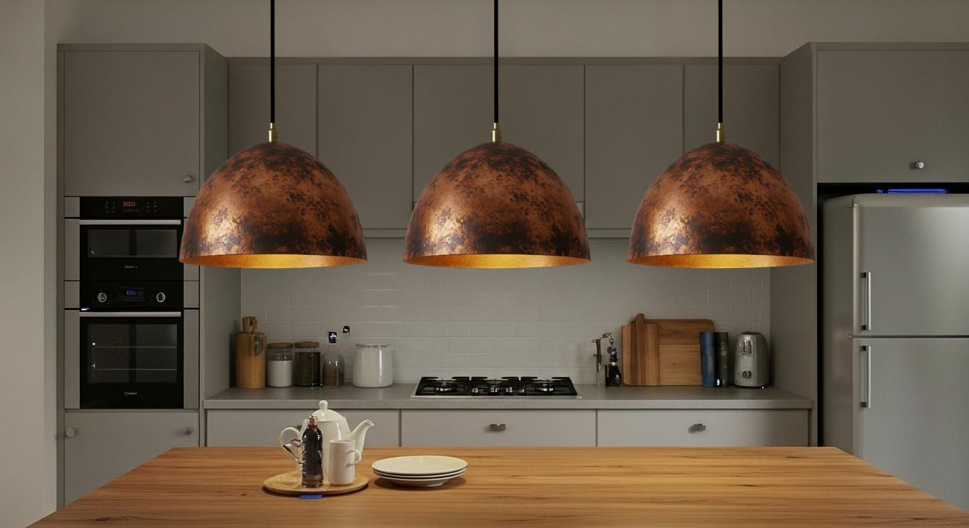 Hammered Copper Dome Pendant Light – Handcrafted Rustic Ceiling Lamp – Dome Ceiling Fixture for Rustic Farmhouse Kitchen Lighting