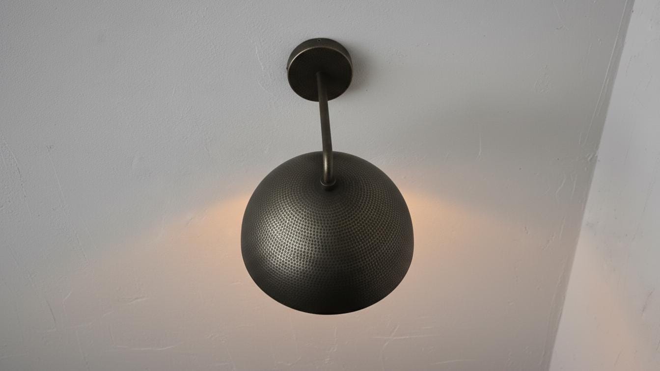 Black Brass Dome Wall Lamp – Hammered Brass Sconce Light, Modern Industrial Wall Fixture, Handmade Moroccan Home Lighting