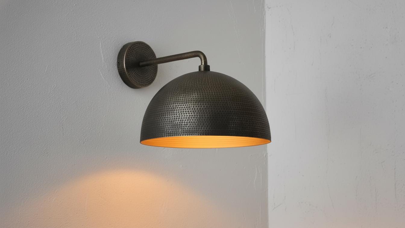 Black Brass Dome Wall Lamp – Hammered Brass Sconce Light, Modern Industrial Wall Fixture, Handmade Moroccan Home Lighting