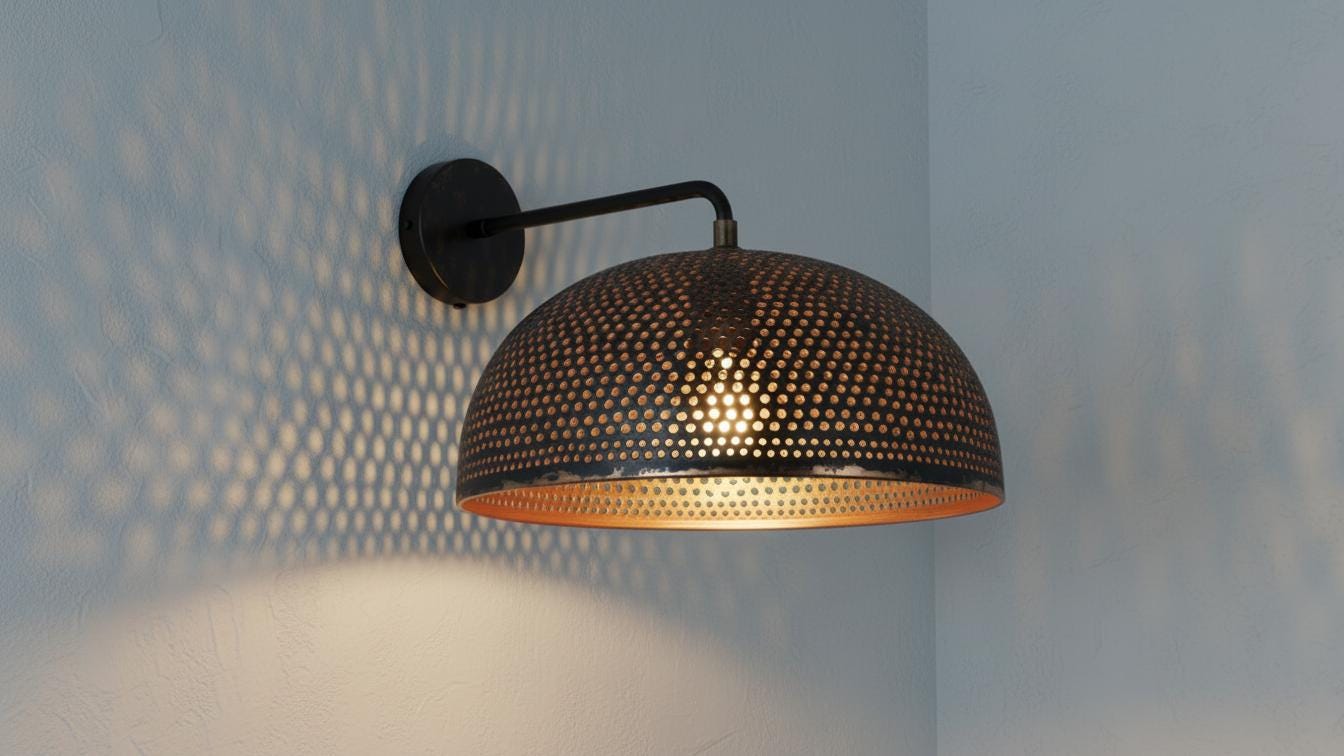 Hammered Black Brass Dome Wall Sconce – Handmade Moroccan Lighting