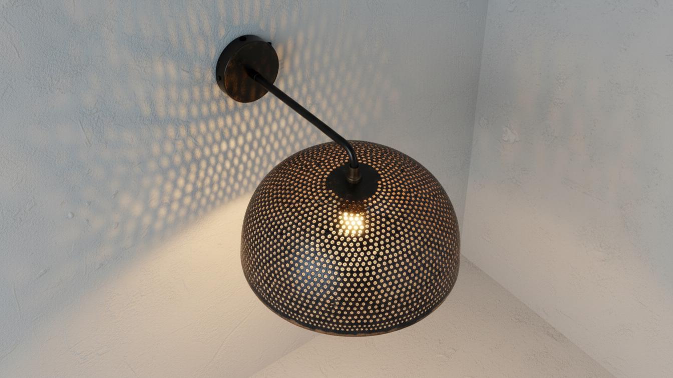 Hammered Black Brass Dome Wall Sconce – Handmade Moroccan Lighting