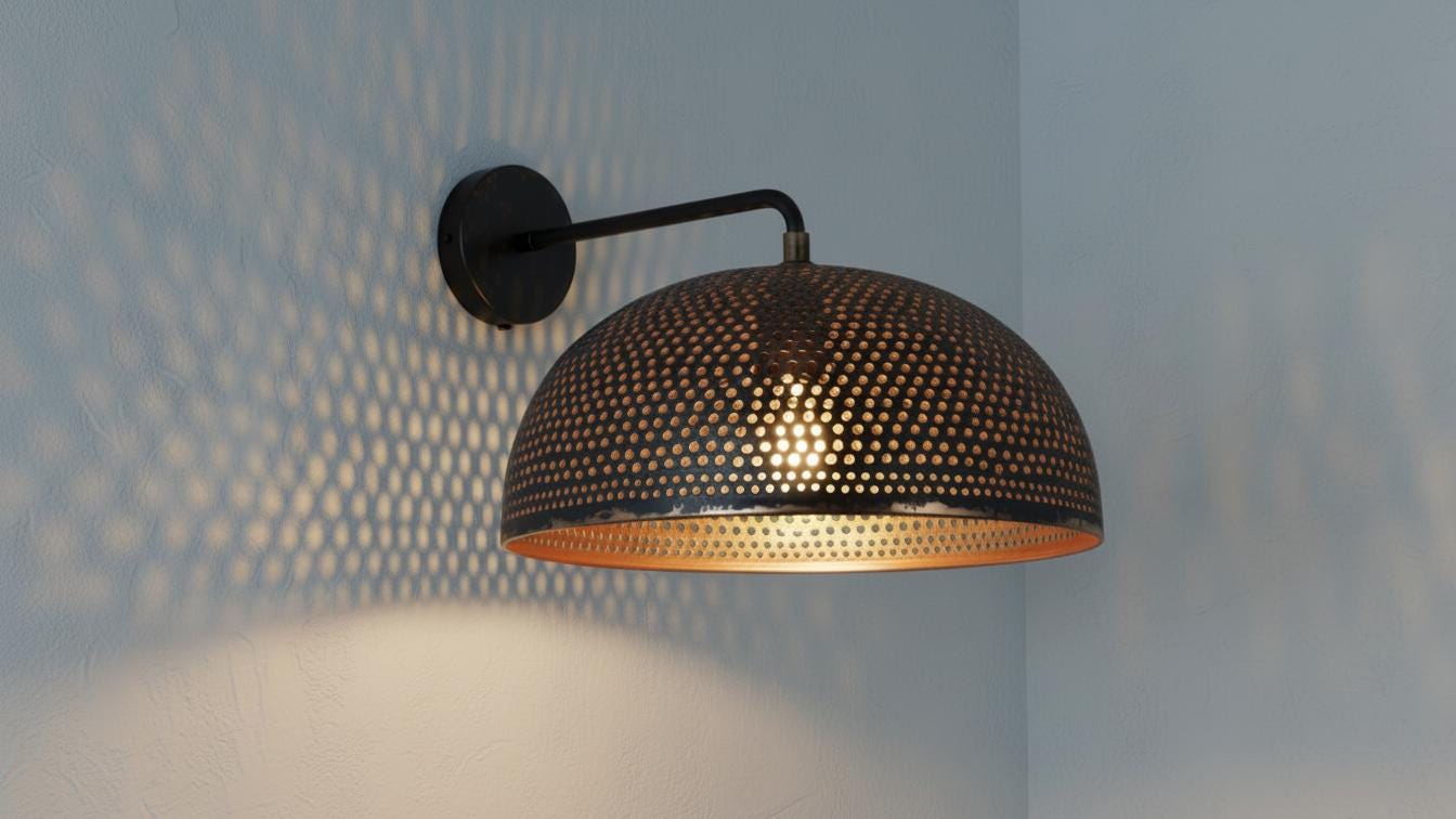 Hammered Black Brass Dome Wall Sconce – Handmade Moroccan Lighting