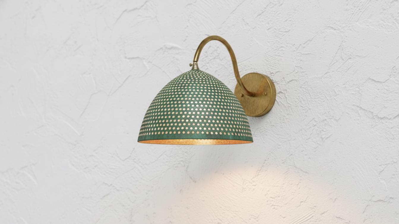 Perforated Oxidized Copper Wall Lamp –Handmade Green Patina Wall Sconce,Vintage Moroccan Pierced Brass-Style Light, Handcrafted Wall Fixture