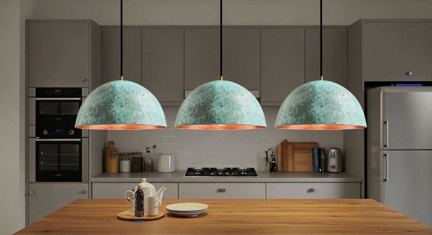 Green Patina Dome Lamp , Oxidized pendant Copper Patina Light , Hanging Pendant Lighting, Kitchen Island Lighting ,Ceiling Light Fixture