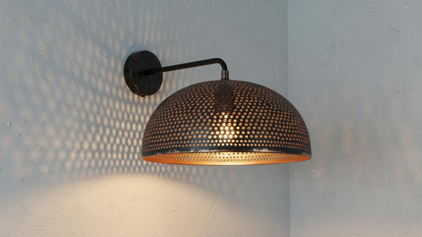 Hammered Black Brass Dome Wall Sconce – Handmade Moroccan Lighting
