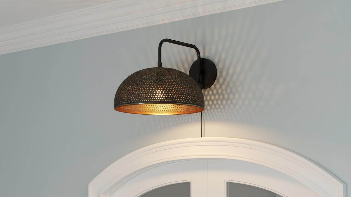 Hammered Black Brass Dome Wall Sconce – Handmade Moroccan Lighting