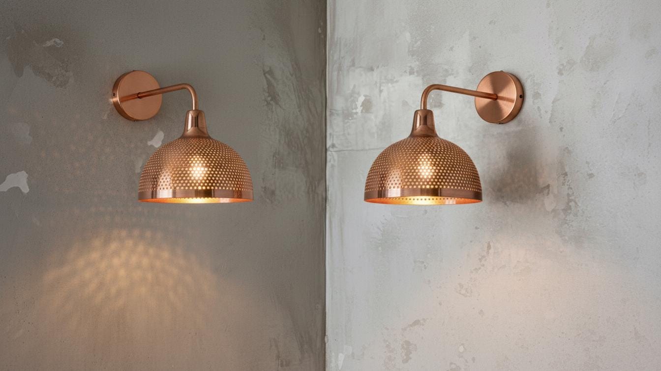 Perforated Copper Wall Lamp, Handmade Green Patina Wall Sconce, Vintage Moroccan Pierced Wall Light