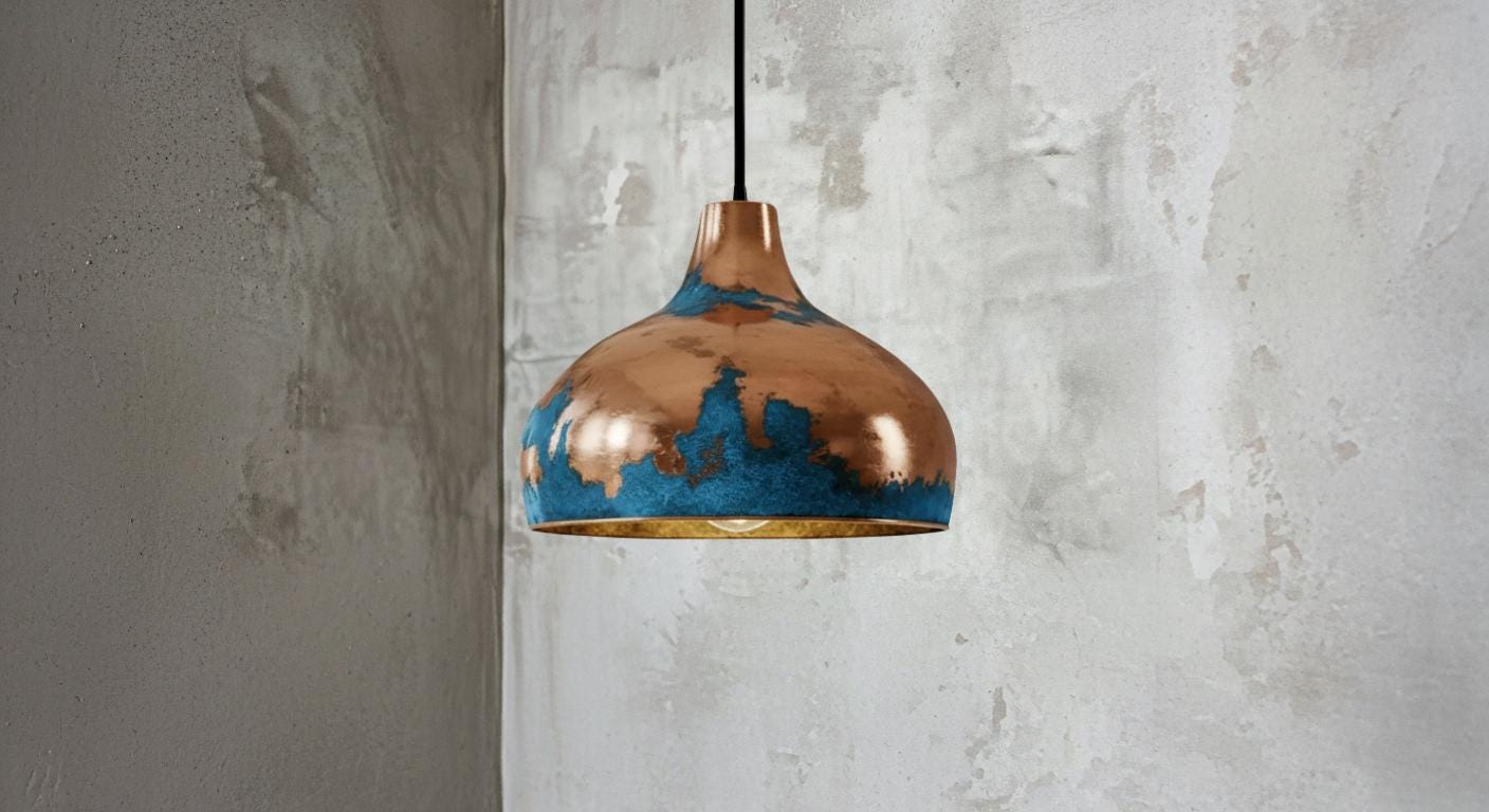 Blue Patina Copper Dome Pendant Light , Rustic Farmhouse Lighting, Hanging Pendant Lighting, Kitchen Island Lighting, Ceiling Light Fixture