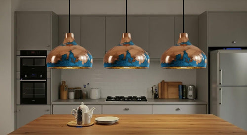 Blue Patina Copper Dome Pendant Light , Rustic Farmhouse Lighting, Hanging Pendant Lighting, Kitchen Island Lighting, Ceiling Light Fixture