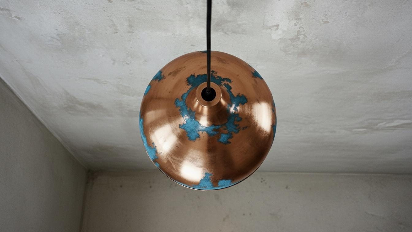 Blue Patina Copper Dome Pendant Light , Rustic Farmhouse Lighting, Hanging Pendant Lighting, Kitchen Island Lighting, Ceiling Light Fixture
