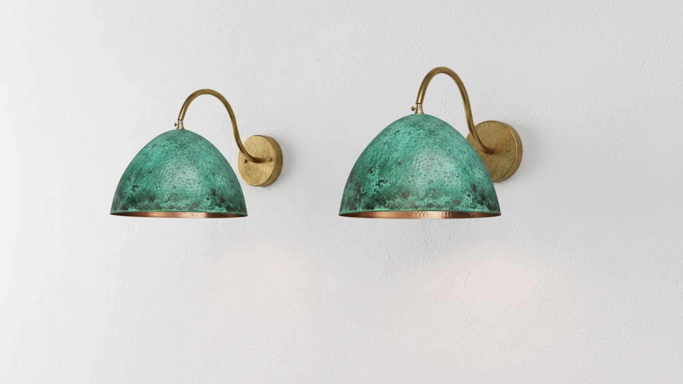 Oxidized Copper Wall Light , Handmade Wall Light, handcrafted Wall sconce , Outdoor Copper Sconce Wall Light Green Patina, Vintage Wall Lamp
