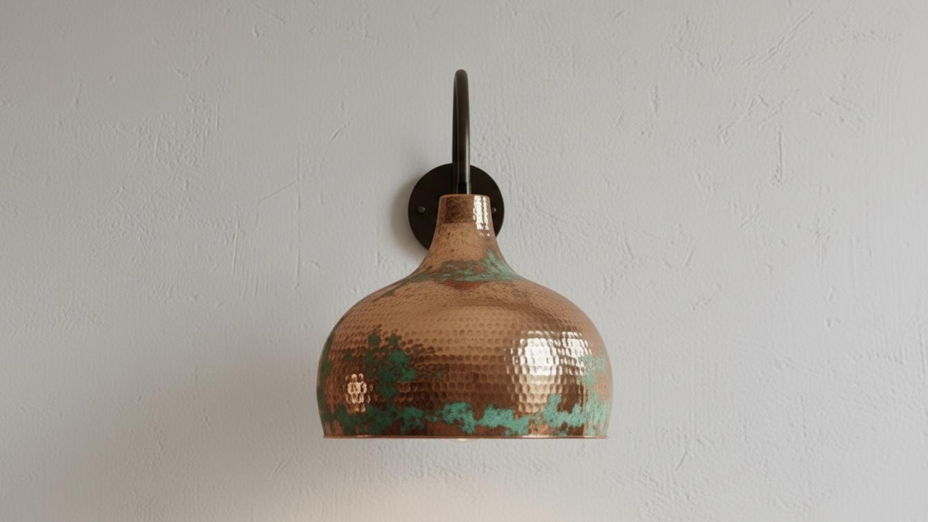 Hand-Made Green Patina Light Art Deco CopperWall Sconce, Hammered Copper Wall Light, Rustic Moroccan Sconce Lamp
