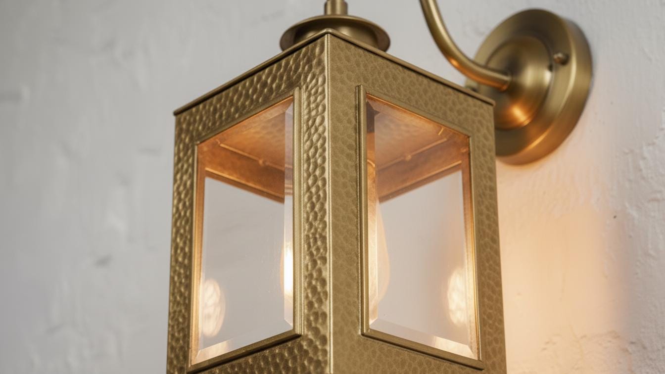 Vintage Copper Outdoor Wall Sconce, Handmade Brass Arm Lantern with Clear Glass for Porch Lighting