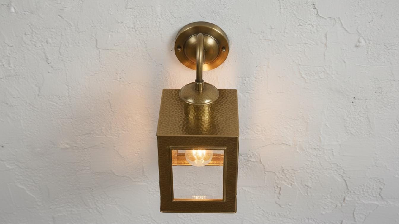 Vintage Copper Outdoor Wall Sconce, Handmade Brass Arm Lantern with Clear Glass for Porch Lighting