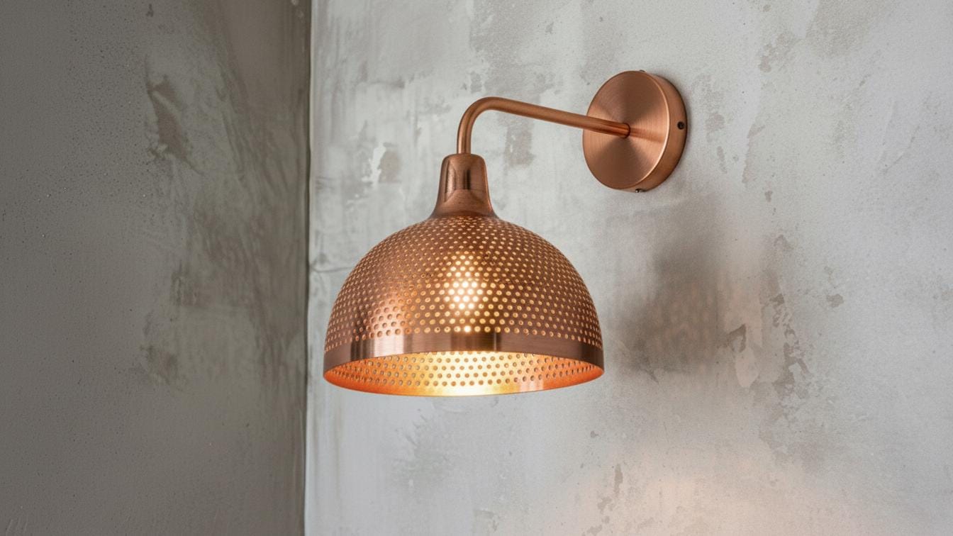 Perforated Copper Wall Lamp, Handmade Green Patina Wall Sconce, Vintage Moroccan Pierced Wall Light