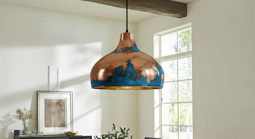 Blue Patina Copper Dome Pendant Light , Rustic Farmhouse Lighting, Hanging Pendant Lighting, Kitchen Island Lighting, Ceiling Light Fixture