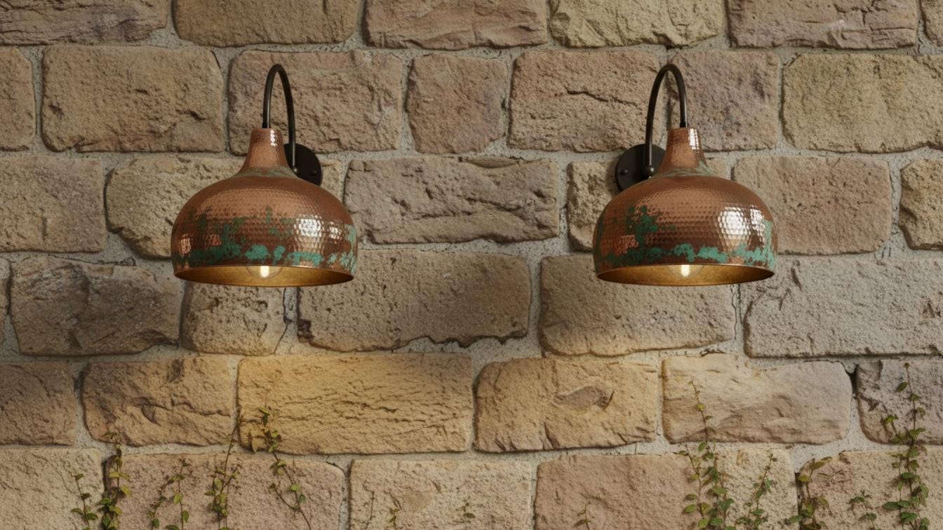 Hand-Made Green Patina Light Art Deco CopperWall Sconce, Hammered Copper Wall Light, Rustic Moroccan Sconce Lamp