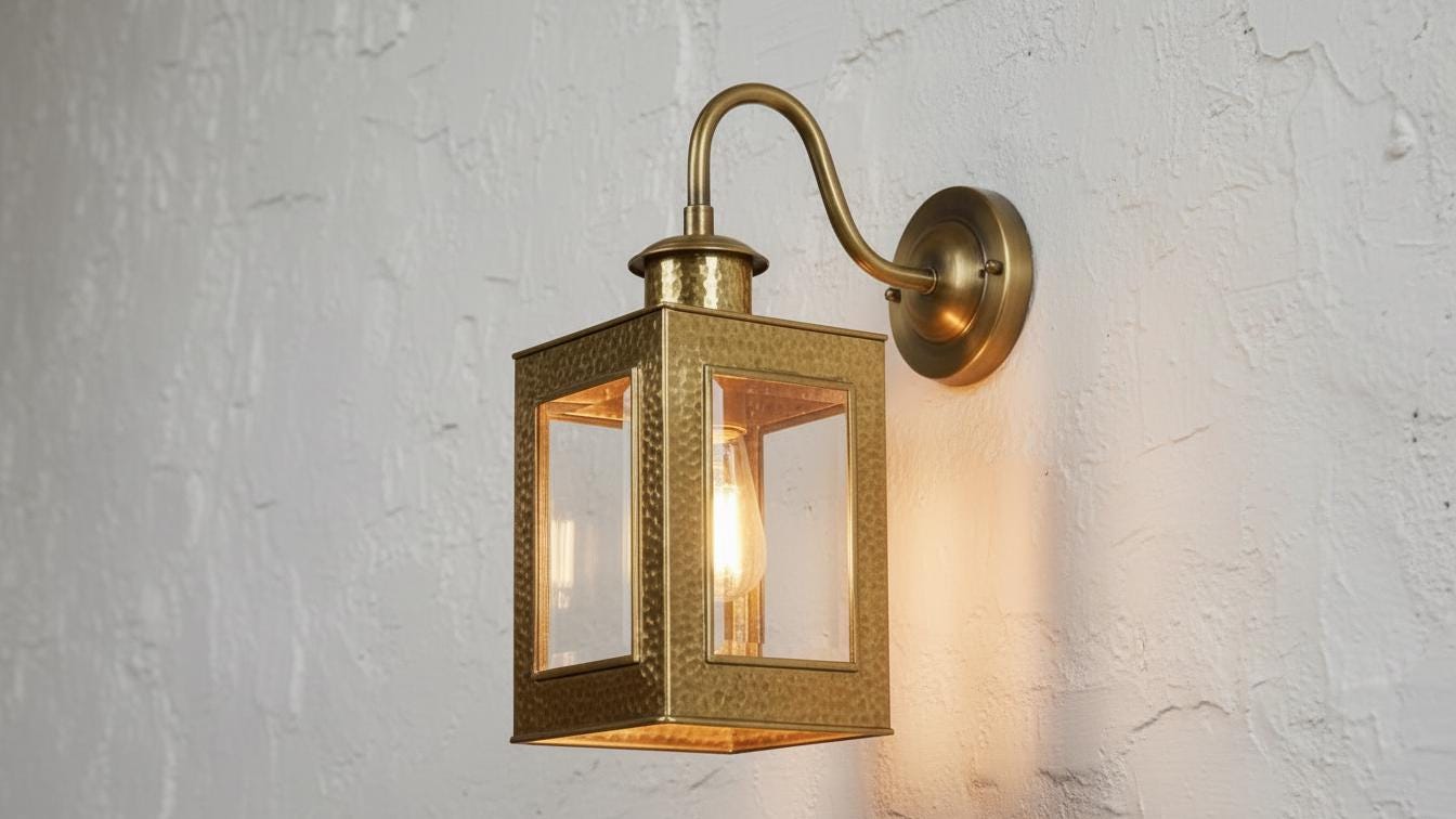 Vintage Copper Outdoor Wall Sconce, Handmade Brass Arm Lantern with Clear Glass for Porch Lighting