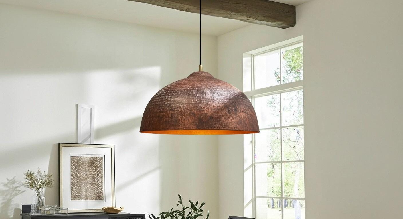 Handmade Hammered Copper Pendant Light - Rustic Copper Dome Pendant Light - Moroccan Boho Farmhouse Lamp - Rustic Chandelier Dining Room