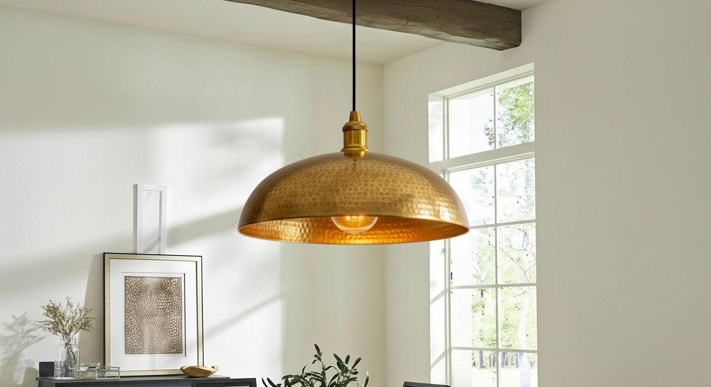 Hammered Copper Dome Pendant Light, Moroccan Style