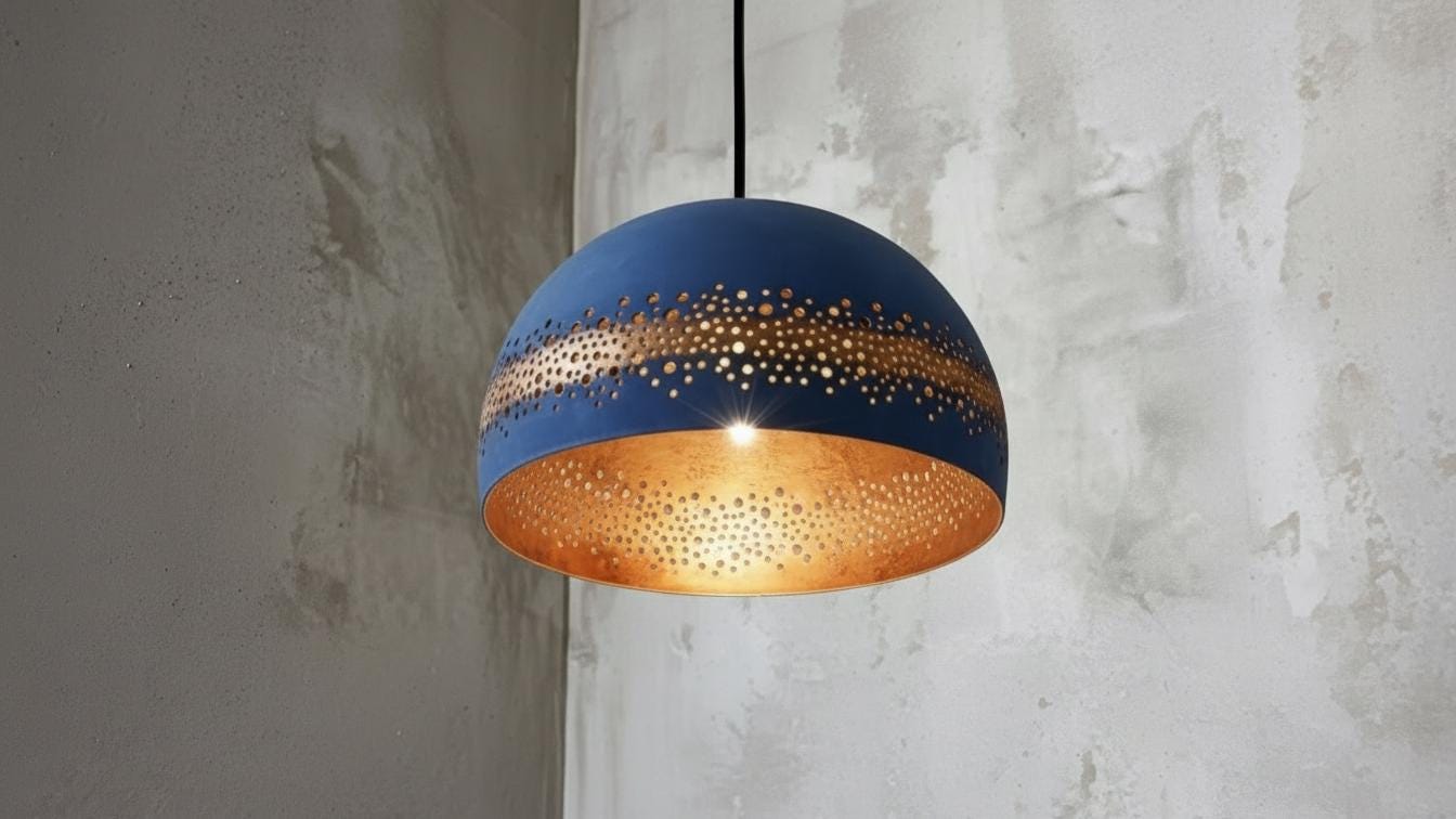 Handcrafted Blue Patina Copper Pendant Light – Moroccan Boho Lighting