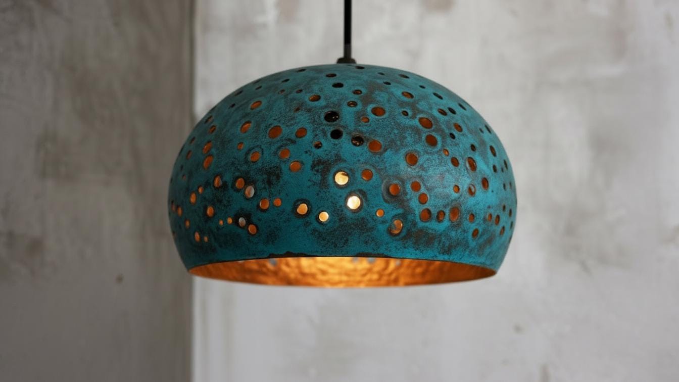 Blue Patina Copper Dome Pendant Light – Rustic Farmhouse Hanging Lamp, Kitchen Island Ceiling Light Fixture
