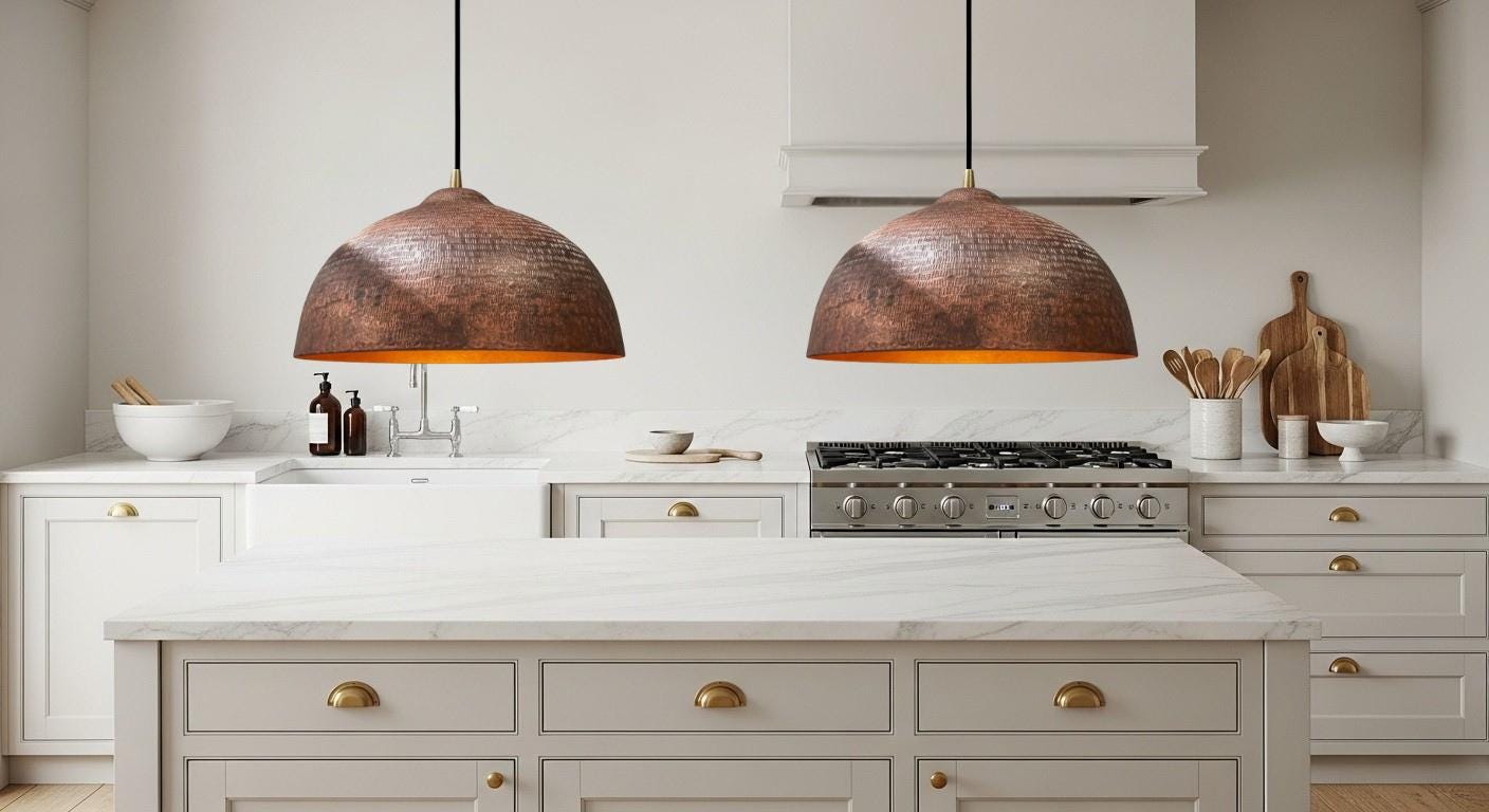 Handmade Hammered Copper Pendant Light - Rustic Copper Dome Pendant Light - Moroccan Boho Farmhouse Lamp - Rustic Chandelier Dining Room