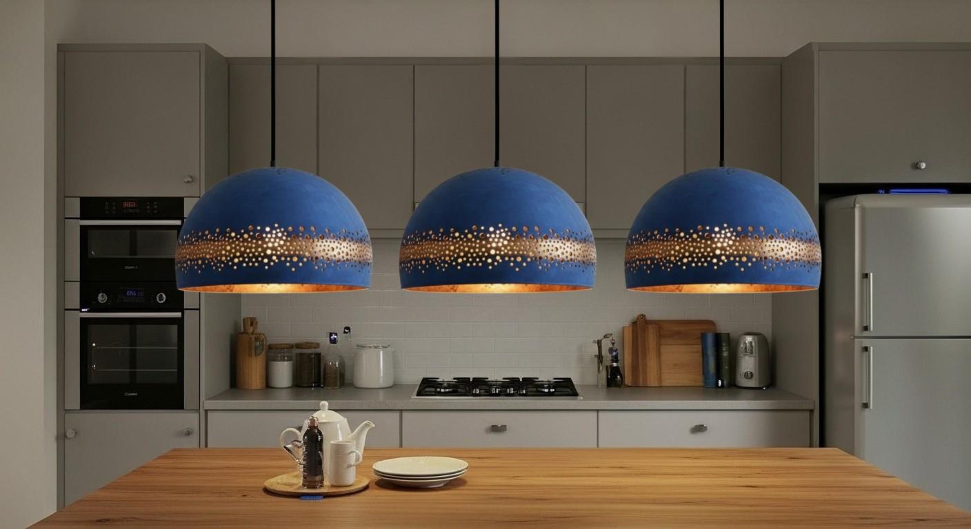 Blue Patina Copper Dome Pendant Light , Rustic Farmhouse Lighting, Hanging Pendant Lighting, Kitchen Island Lighting, Ceiling Light Fixture
