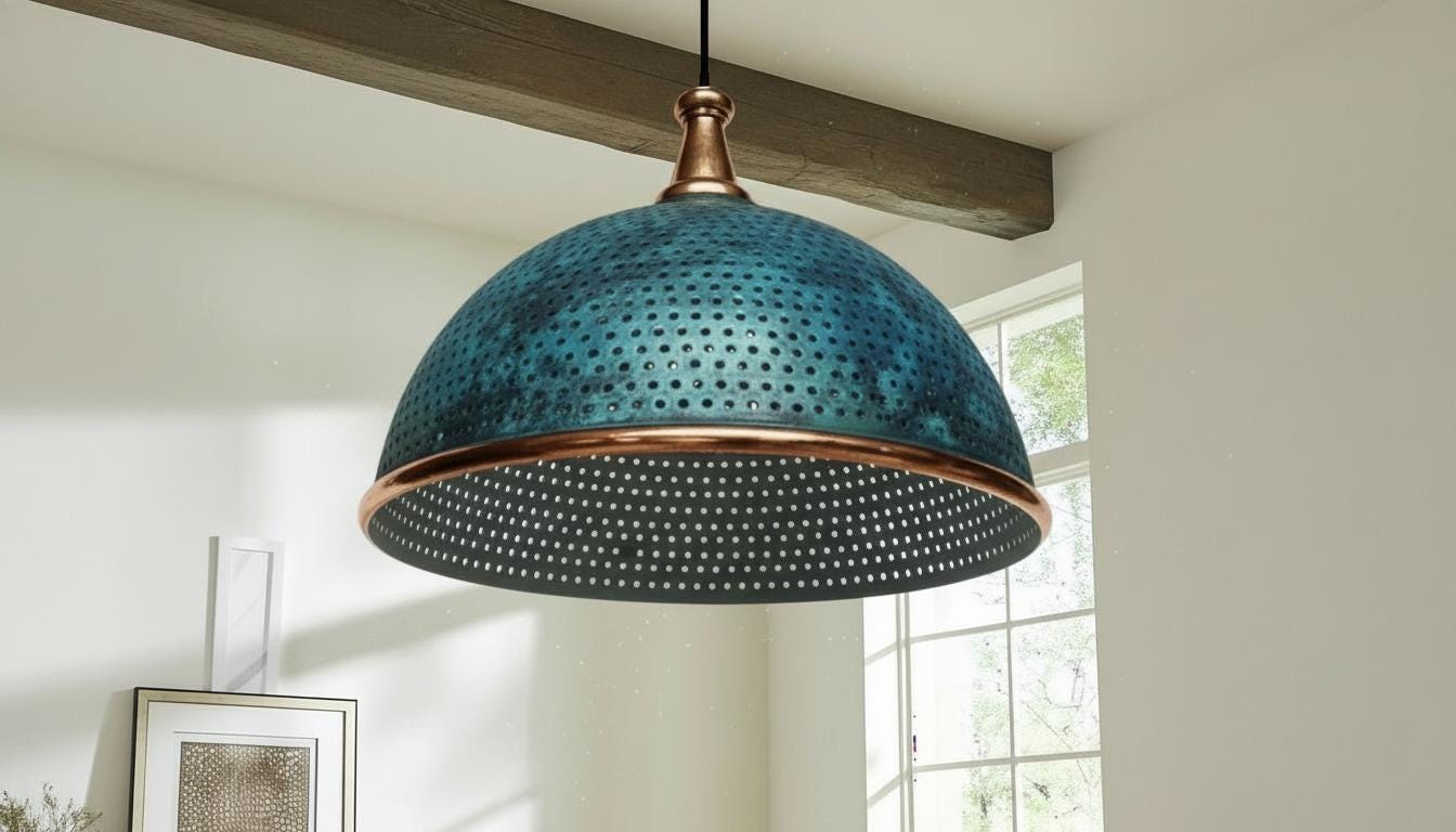 Oxidized Copper Light,Modern Copper Ceiling Dome Pendant Lamp ,Blue Patina Light fixture ,Rustic Chandelier, Kitchen Island ,Farmhouse light