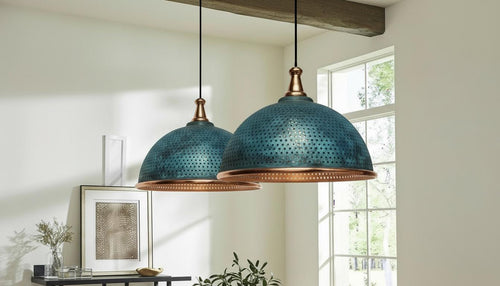 Oxidized Copper Light,Modern Copper Ceiling Dome Pendant Lamp ,Blue Patina Light fixture ,Rustic Chandelier, Kitchen Island ,Farmhouse light