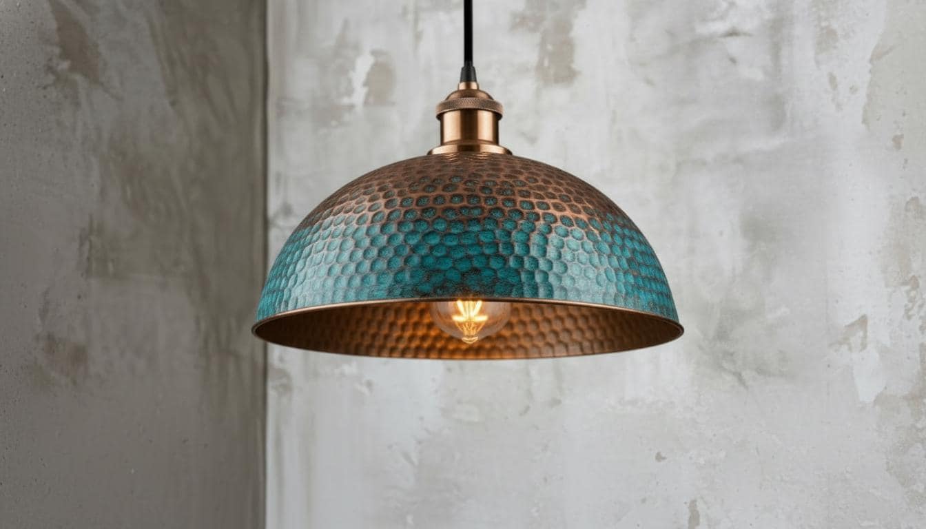 Blue Patina Copper Dome Pendant Light , Rustic Farmhouse Lighting, Hanging Pendant Lighting, Kitchen Island Lighting, Ceiling Light Fixture