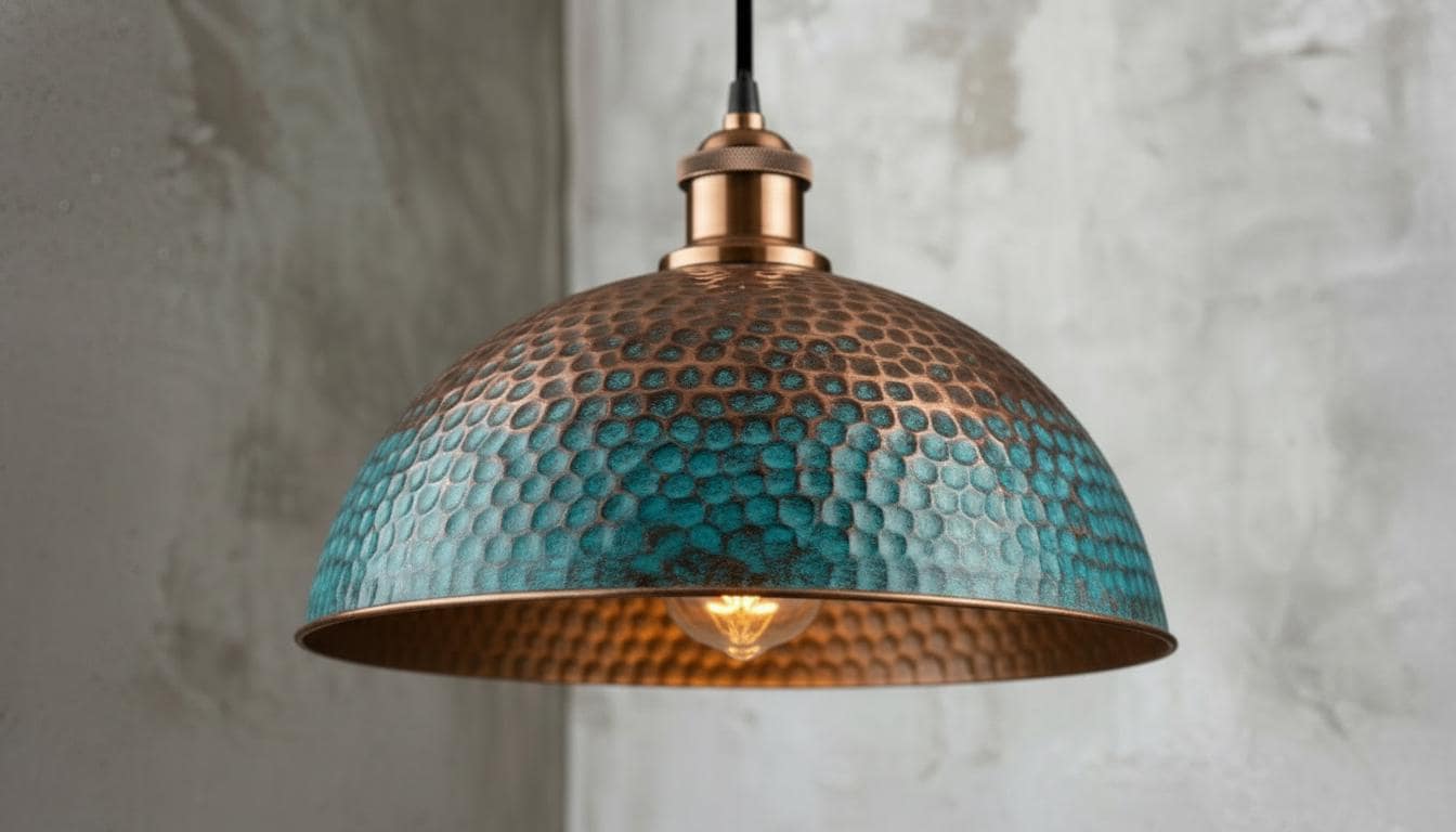 Blue Patina Copper Dome Pendant Light , Rustic Farmhouse Lighting, Hanging Pendant Lighting, Kitchen Island Lighting, Ceiling Light Fixture