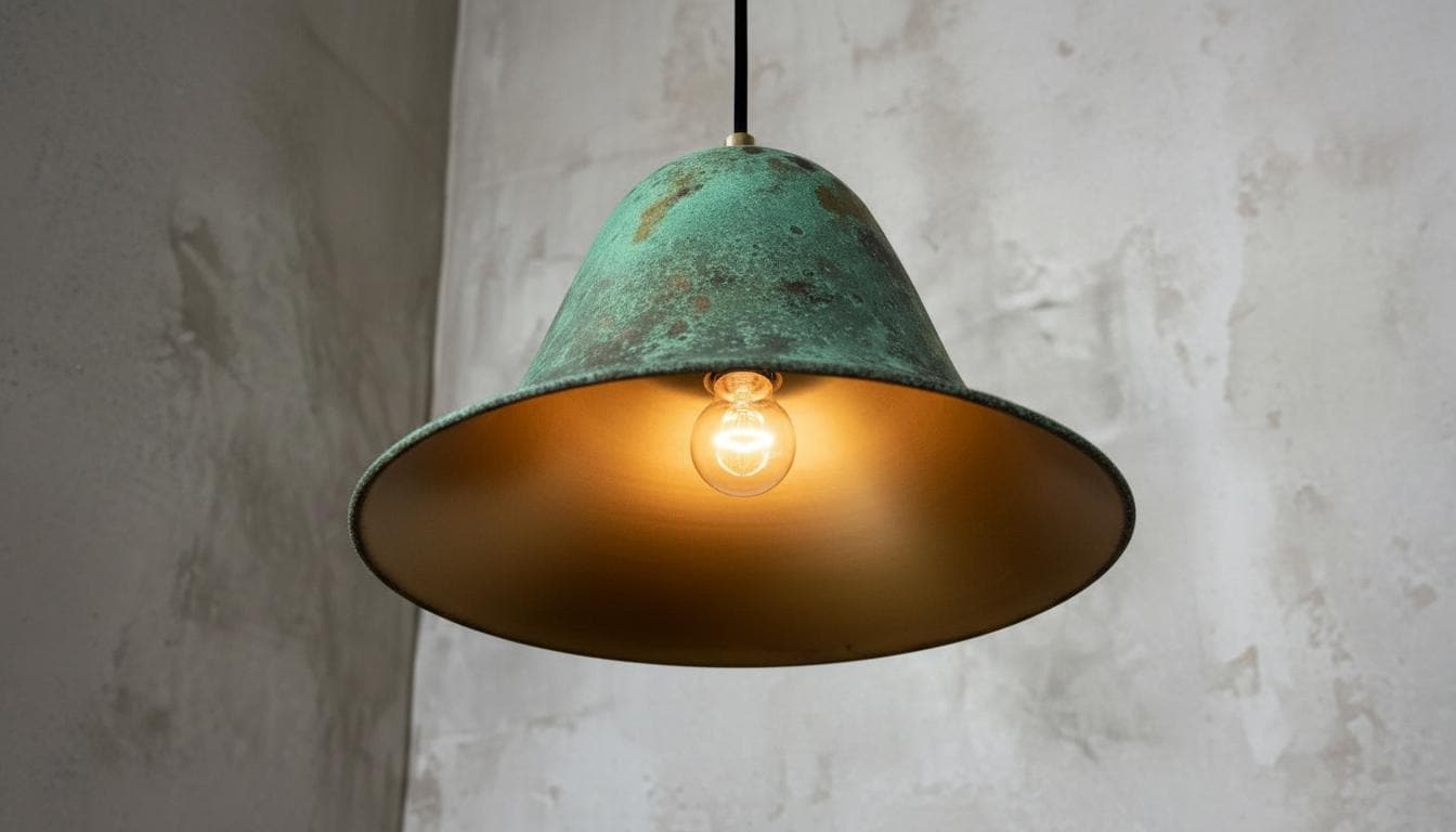 Handmade Green Patina Copper Pendant Light – Hammered Moroccan Lamp for Kitchen Island, Dining Room Lighting